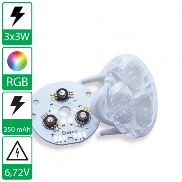 3x 3W RGB power LED PCB voorzien van flood lens