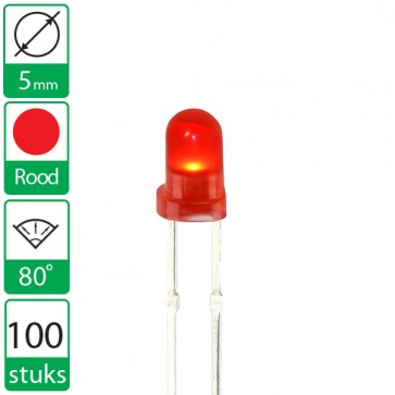 100 Rode LEDs 80 graden 5mm