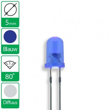 Diffuus Blauwe LED 80 graden 5mm