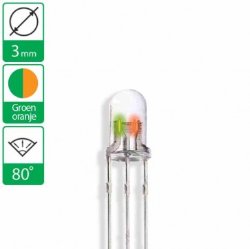 3 pin duo LED groen/oranje 80 graden 3mm