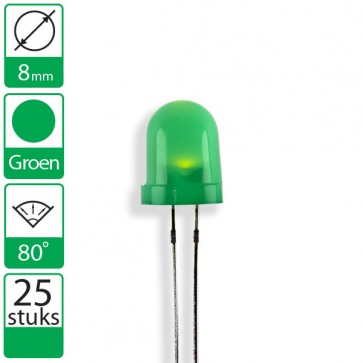 25 Groene LEDs 80 graden 8mm