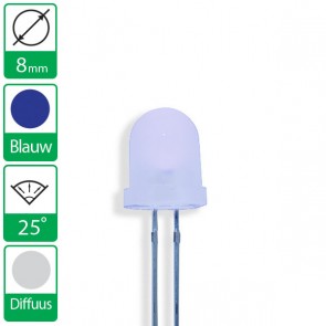 Blauwe LED 25 graden 8mm diffuus