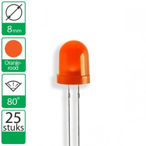25 Oranje/rode  LEDs 80 graden 8mm