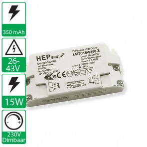 350 mA 26-43V 15W, 230v dimbare HEP voeding LMTC15W350-Z